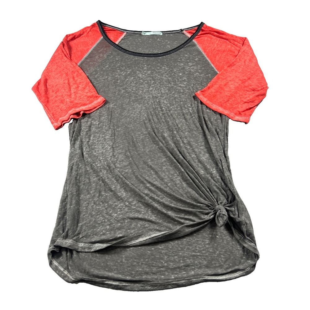 Maurices Raglan Tunic Womens XL Grey Red 3/4 Sleeve Burnout Scoop Neck Baseball
